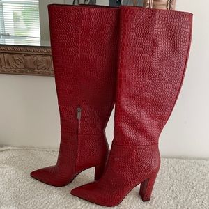 Sam Edelman Red Croc-Embossed Heeled Boots